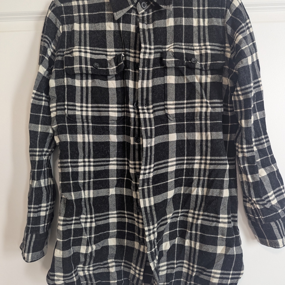 Ralph Lauren Black and Cream Plaid Shirt SILK COTTON WOOL